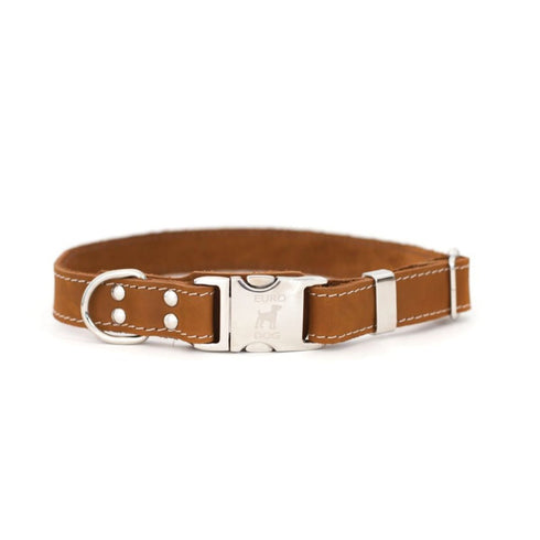 Euro-Dog Quick-Release Leather Dog Collar X-Small Brown - Poudre Pet & Feed Supply